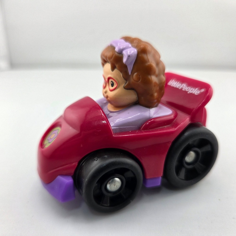 Fisher-Price Little People Wheelies Pink Race Car Girl with Glasses V2519 2009